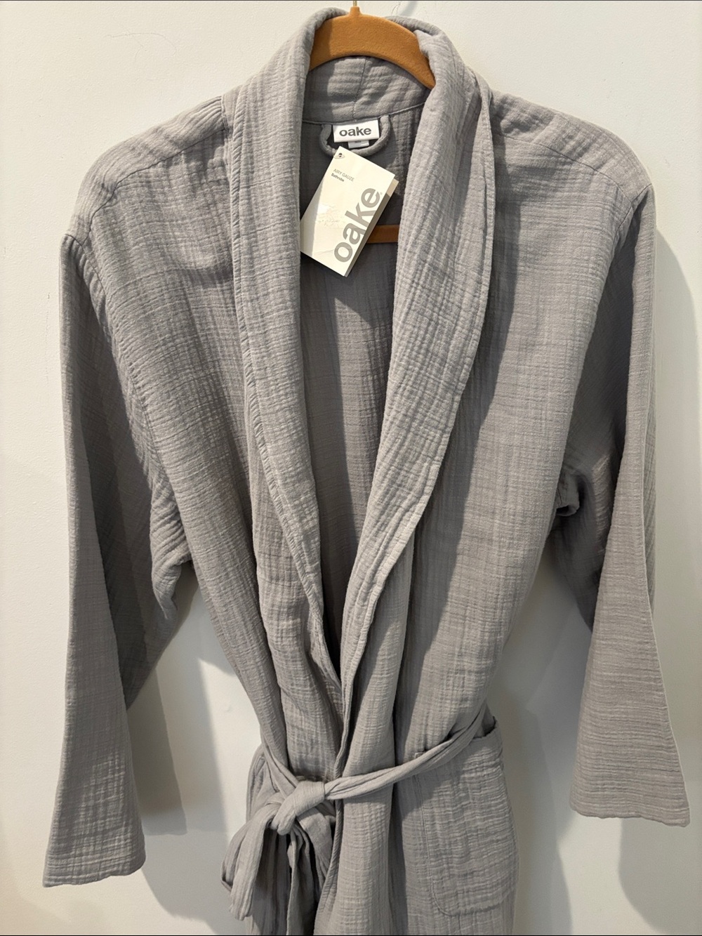 Oake cotton gauze robe, pockets, tie front , light gray, size L/XL   NWT
